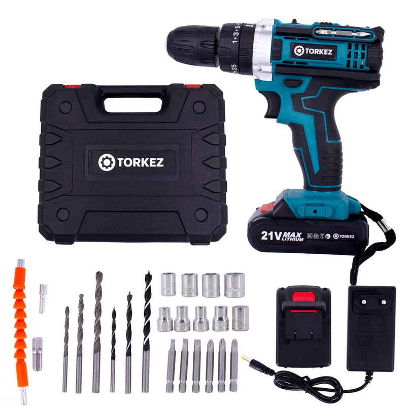 Parafusadeira Furadeira de Impacto 21V com 2 Baterias e Maleta Completa - Torkez