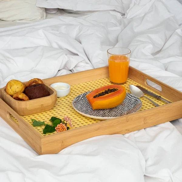 Bandeja Decorativa em Bambu com Palhinha Artesanal